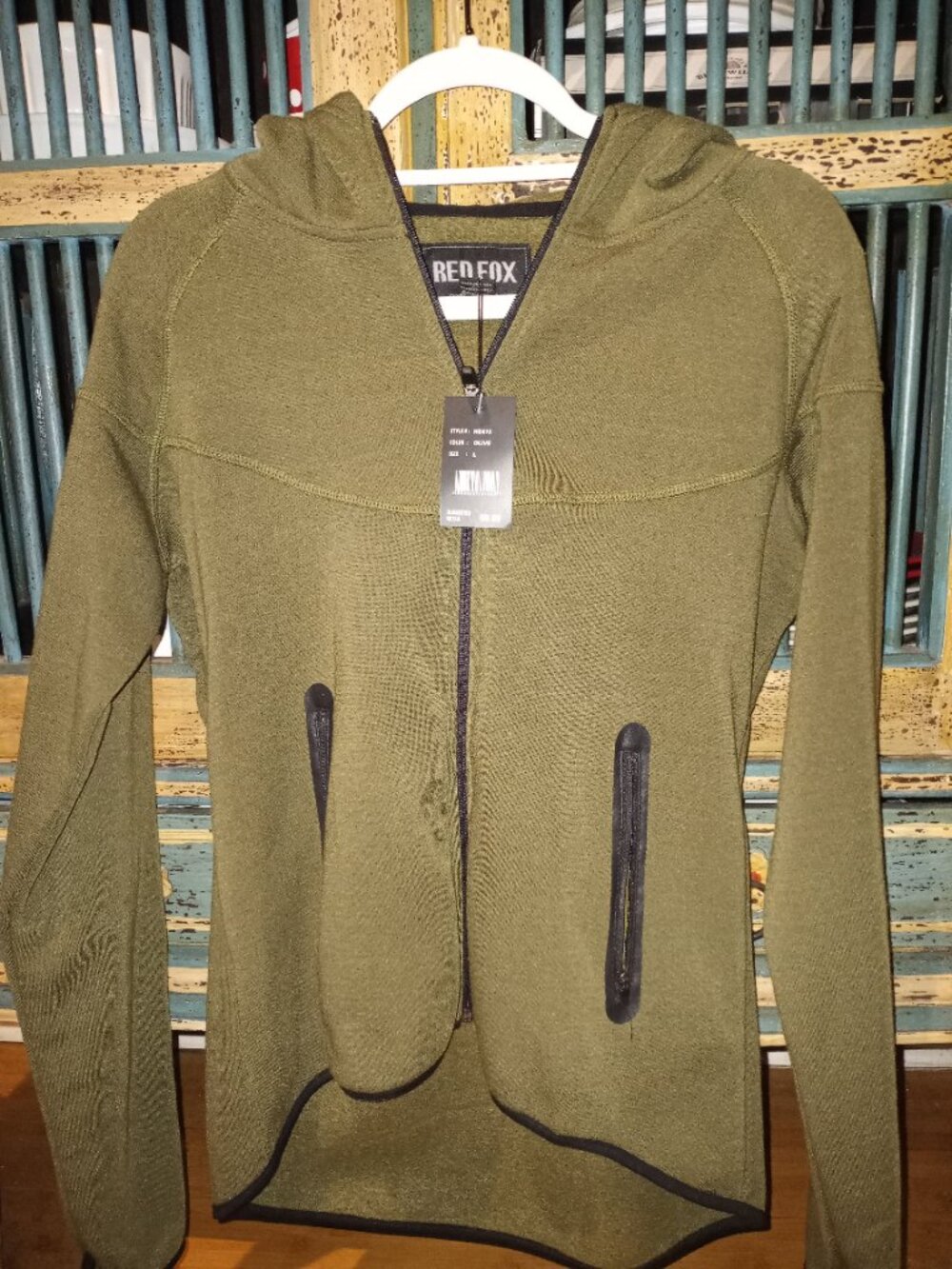 Olive green tech fleece full-zip hoodie